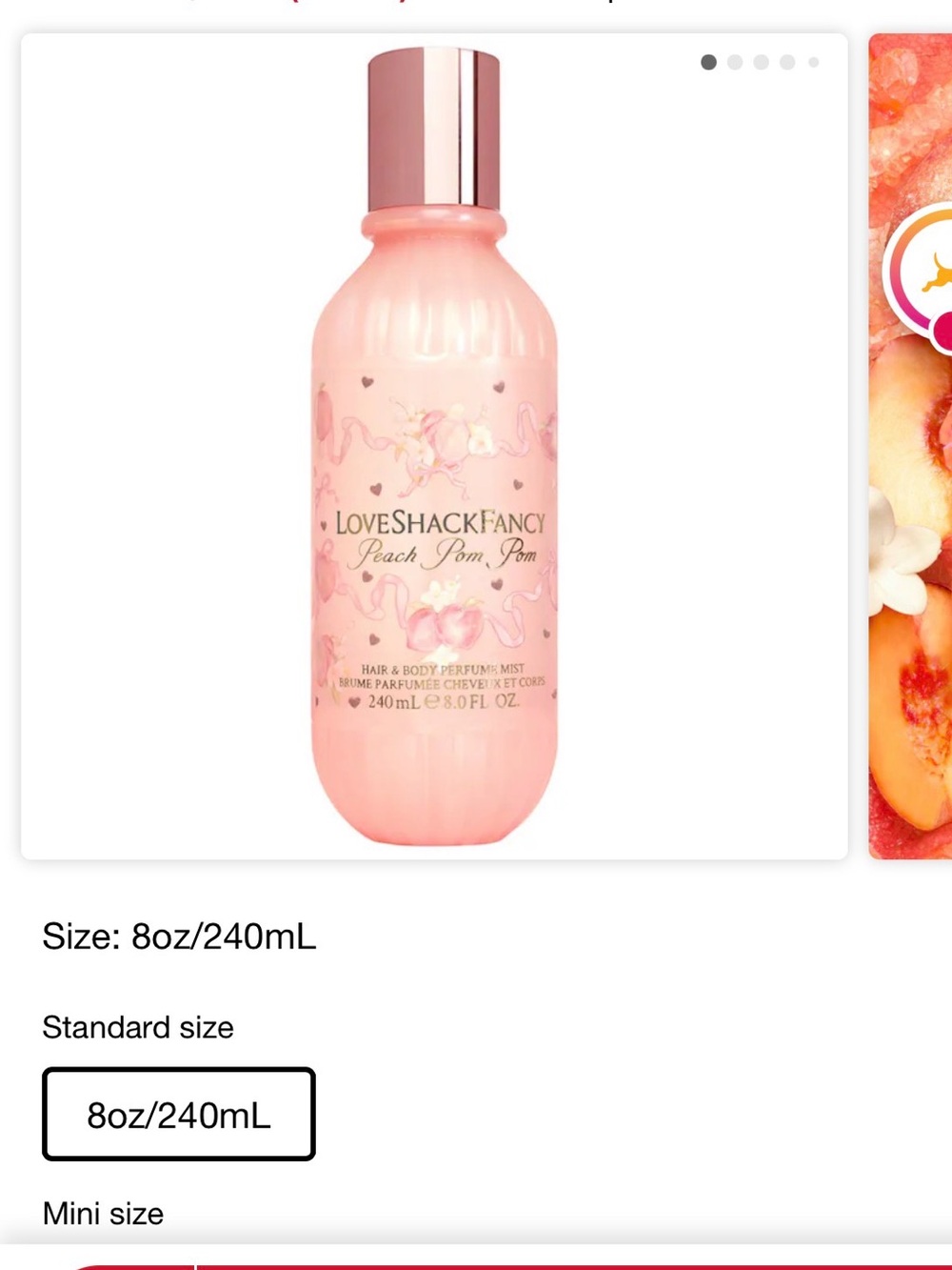 LoveShackFancy Peach Pom Pom Hair and body - Soft Pink Bottle